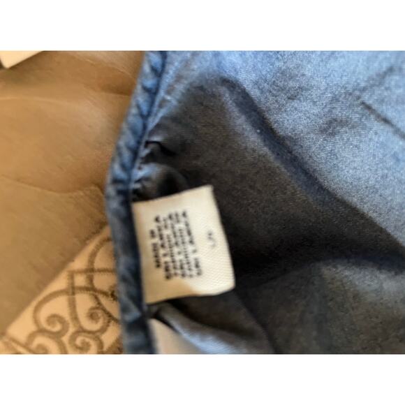 Levi's chambray‎ ruffle sleeved peasant tie neck blouse L Blue retro boho whimsy - Picture 3 of 6